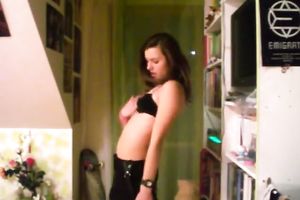 Strip dance by my playful black haired kitty in bedroom