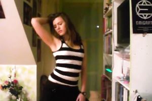 Strip dance by my playful black haired kitty in bedroom