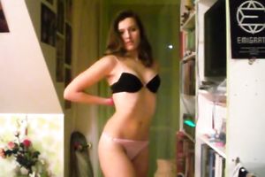 Strip dance by my playful black haired kitty in bedroom