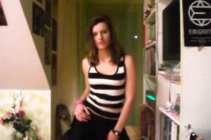 Strip dance by my playful black haired kitty in bedroom