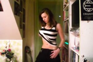 Strip dance by my playful black haired kitty in bedroom