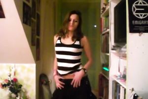 Strip dance by my playful black haired kitty in bedroom