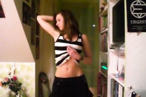 Strip dance by my playful black haired kitty in bedroom