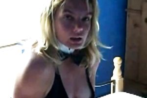 Amateur aged golden-haired girl in the suit of playboy bunny