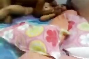 Horny aged fellow is cuddling in sofa with miniature sweetheart