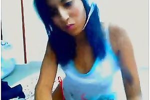 Tight dark brown livecam cutie in white top and bikini undies teases me