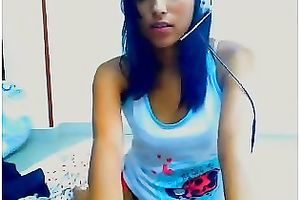 Tight dark brown livecam cutie in white top and bikini undies teases me