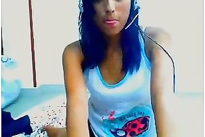 Tight dark brown livecam cutie in white top and bikini undies teases me