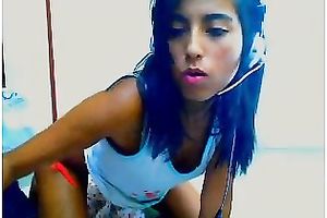 Tight dark brown livecam cutie in white top and bikini undies teases me