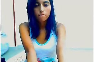 Tight dark brown livecam cutie in white top and bikini undies teases me