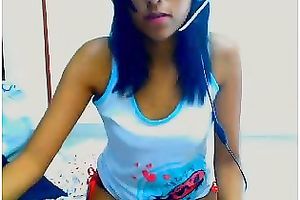 Tight dark brown livecam cutie in white top and bikini undies teases me