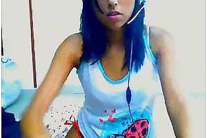 Tight dark brown livecam cutie in white top and bikini undies teases me