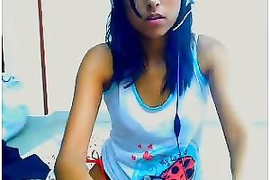 Tight dark brown livecam cutie in white top and bikini undies teases me