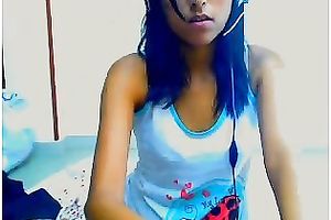 Tight dark brown livecam cutie in white top and bikini undies teases me