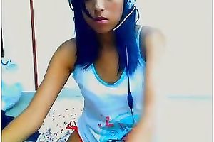 Tight dark brown livecam cutie in white top and bikini undies teases me