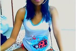 Tight dark brown livecam cutie in white top and bikini undies teases me