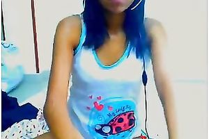 Tight dark brown livecam cutie in white top and bikini undies teases me