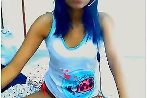 Tight dark brown livecam cutie in white top and bikini undies teases me