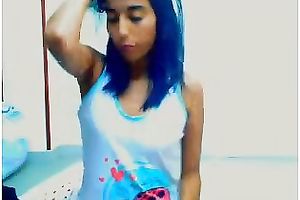 Tight dark brown livecam cutie in white top and bikini undies teases me