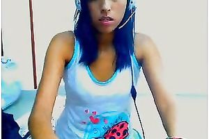 Tight dark brown livecam cutie in white top and bikini undies teases me