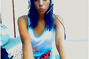 Tight dark brown livecam cutie in white top and bikini undies teases me