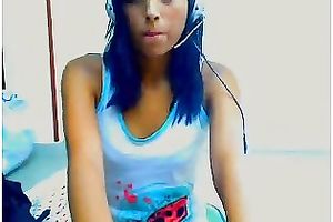 Tight dark brown livecam cutie in white top and bikini undies teases me