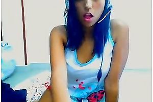 Tight dark brown livecam cutie in white top and bikini undies teases me