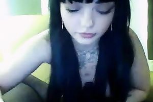 Long haired consummate livecam sweetheart in dark stuff had a vibe for her moist love tunnel