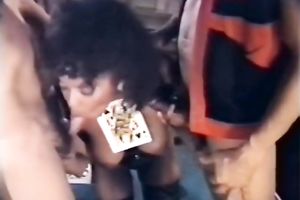 Chocolate sweetheart got her face hole fucke by 2 big dark rods