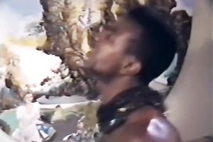 Chocolate sweetheart got her face hole fucke by 2 big dark rods