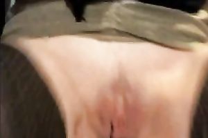 I widen my legs in nylons and stuff my bald fur pie with a sex tool