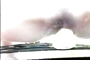 Curvy girl takes a sunbath and bonks herself with sex toy on my car