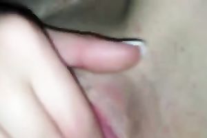 She rubs her mowed small pink bawdy cleft on closeup POV episode
