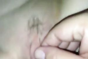 She rubs her mowed small pink bawdy cleft on closeup POV episode