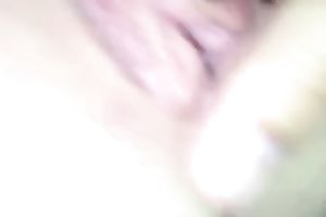 She rubs her mowed small pink bawdy cleft on closeup POV episode