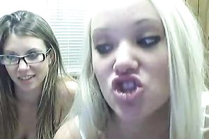 Blonde juvenile whore and her bestfriend teasing dudes on cam