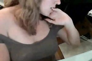 Careless livecam beauty in glasses flashes her large milk cans specially for me