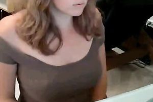 Careless livecam beauty in glasses flashes her large milk cans specially for me