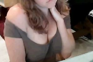 Careless livecam beauty in glasses flashes her large milk cans specially for me