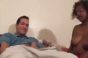 Curly dark harlot has sexy fellatio sex with white buddy