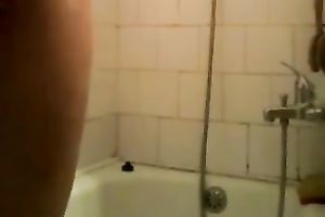 Chubby paramour masturbating passionately in the baths