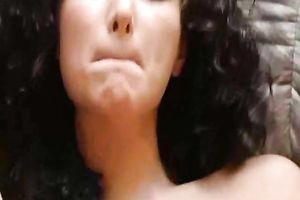 Magnificent dark brown legal age teenager masturbating with a tiny fake penis