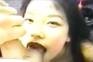 Dark haired Asian sweetheart with slender body gives worthy non-professional oral-job