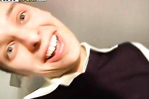 Snaky Russian dark brown Nastya works with her throat giving oral pleasure