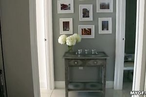 Busty alluring girlfriend eats ramrod after masturbation