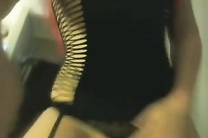 Sassy seductress in fishnet dark outfit shows her goodies on web camera