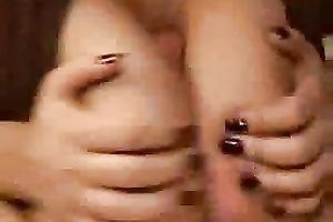 Chunky and breasty girlfriend sucks my large weenie and gives titjob