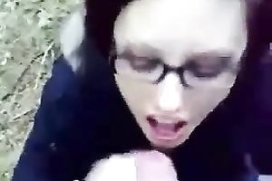 Nerdy babe from college gives me great deepthroat oral-service