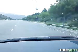 Sizzling golden-haired chick flashes her boobs after sucking dick