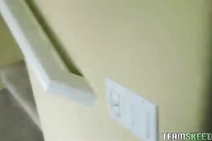 Sizzling golden-haired chick flashes her boobs after sucking dick